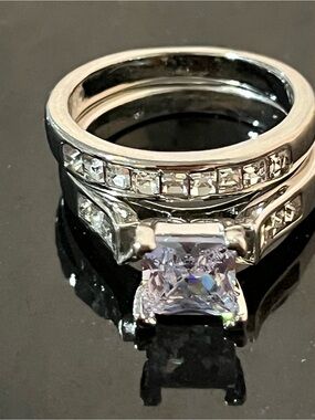 White gold plated Cubic Zirconia Engagement Ring Set